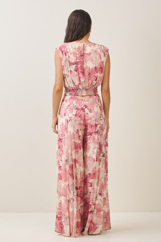 Elowen High Waist Wide Leg Floral Print Pants Pink