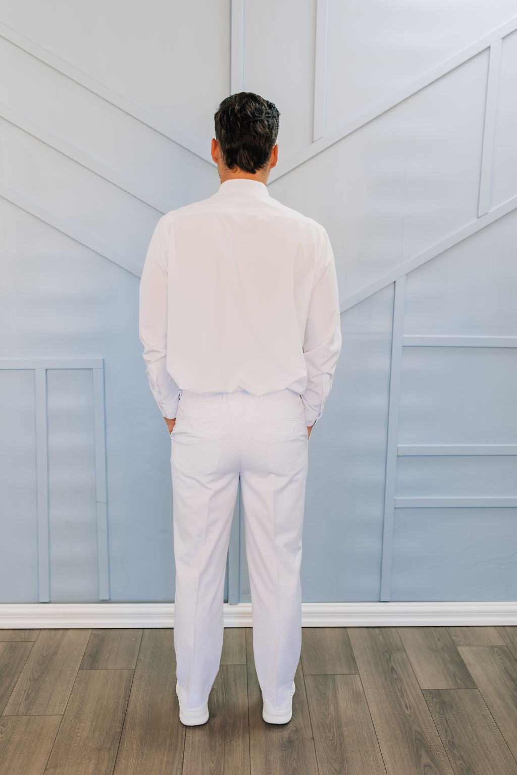 Men's Button Up Stretch White Shirt-CLOSEOUT