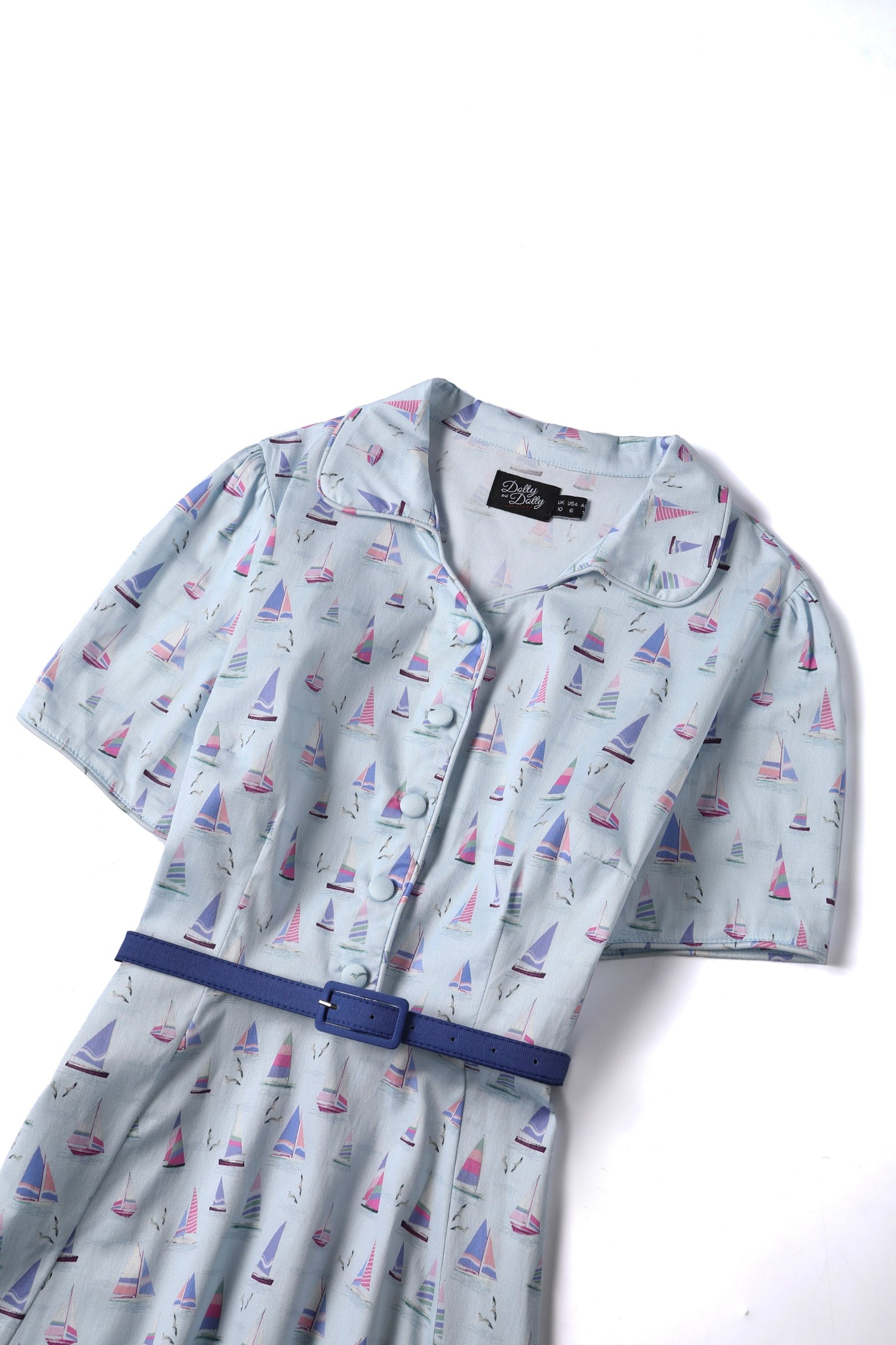 Penelope Nautical Sailboat Shirt Dress in Light Blue