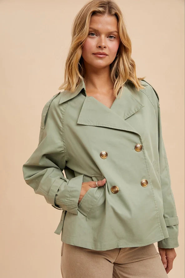 Brisa Long Sleeve Double Breasted Jacket Olive