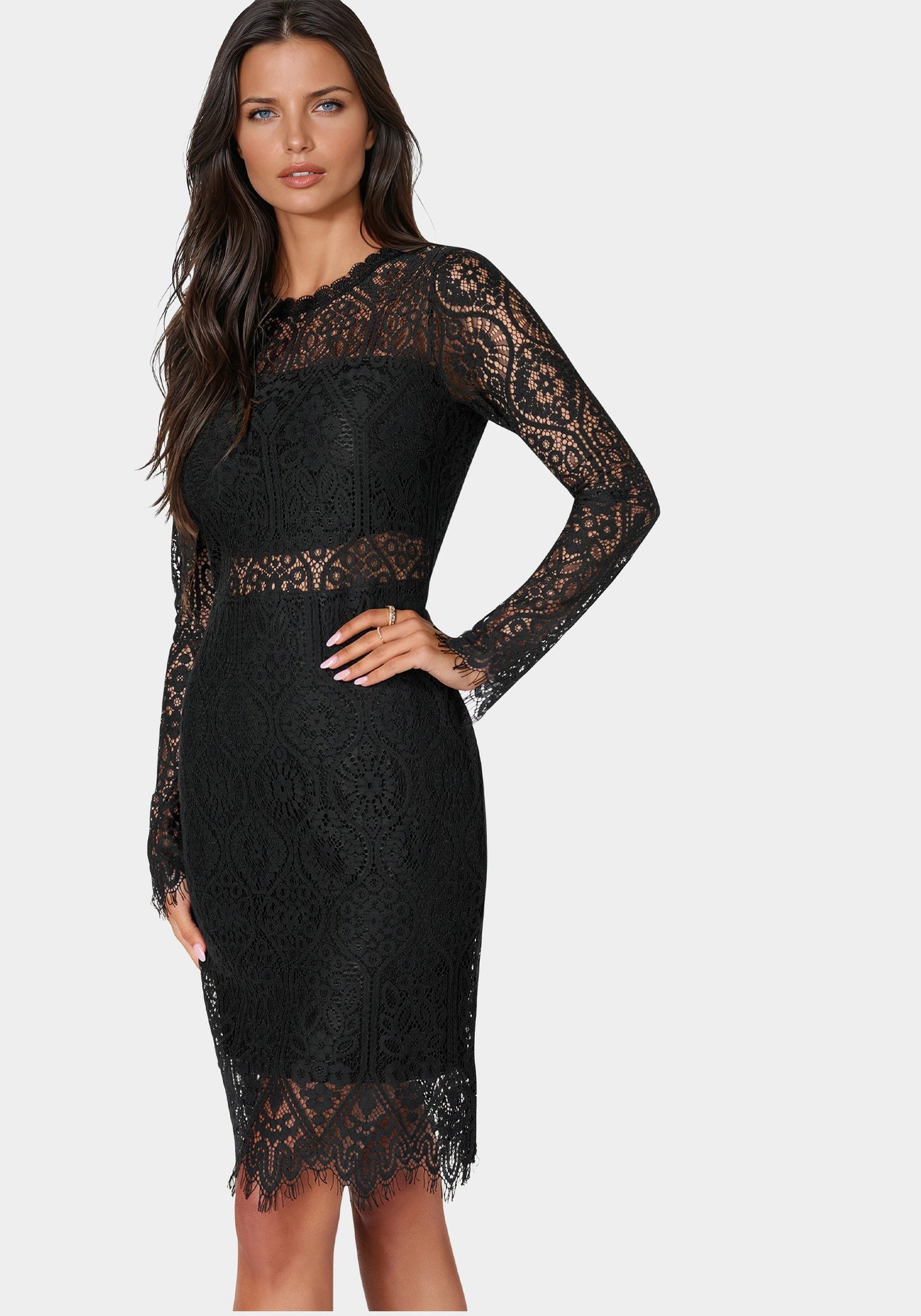 Bandeau Scallop Lace Pencil Dress