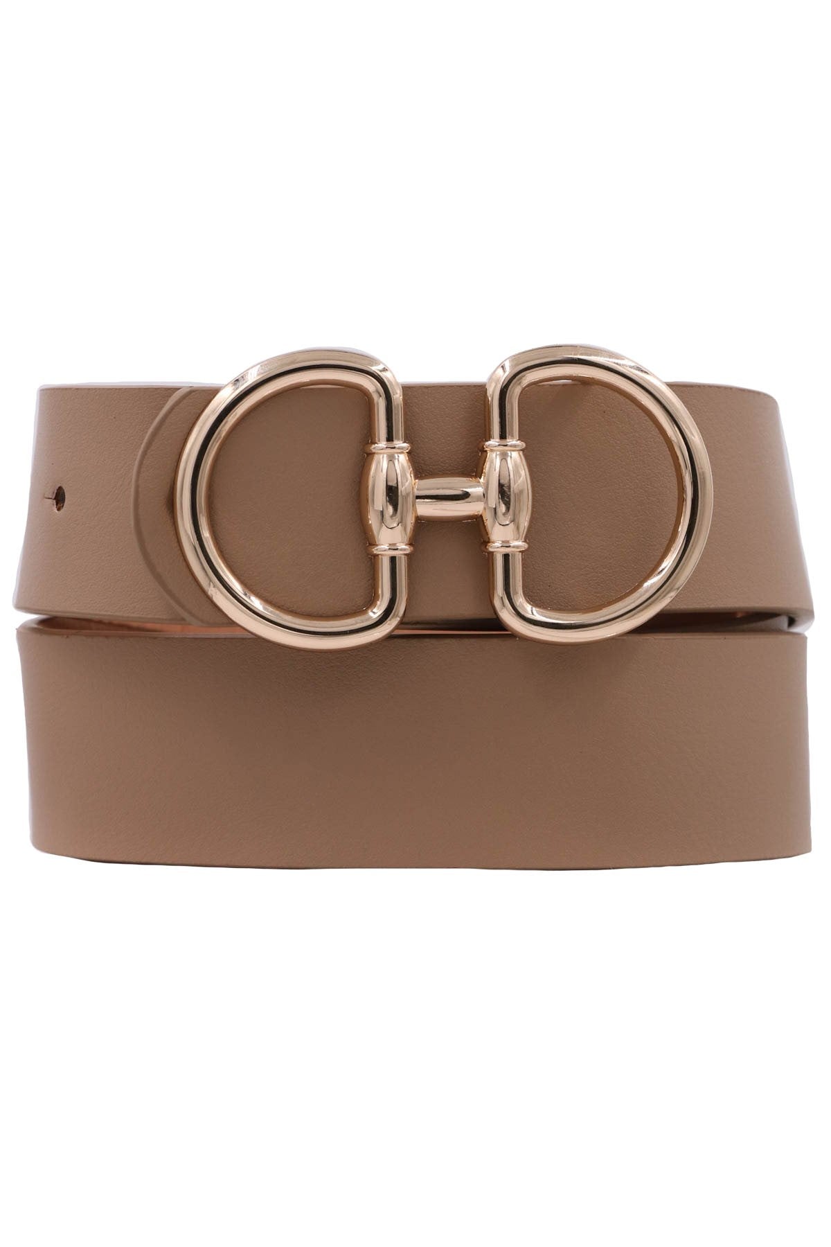 Mckayla Metal Ring Buckle Faux Leather Belt Taupe