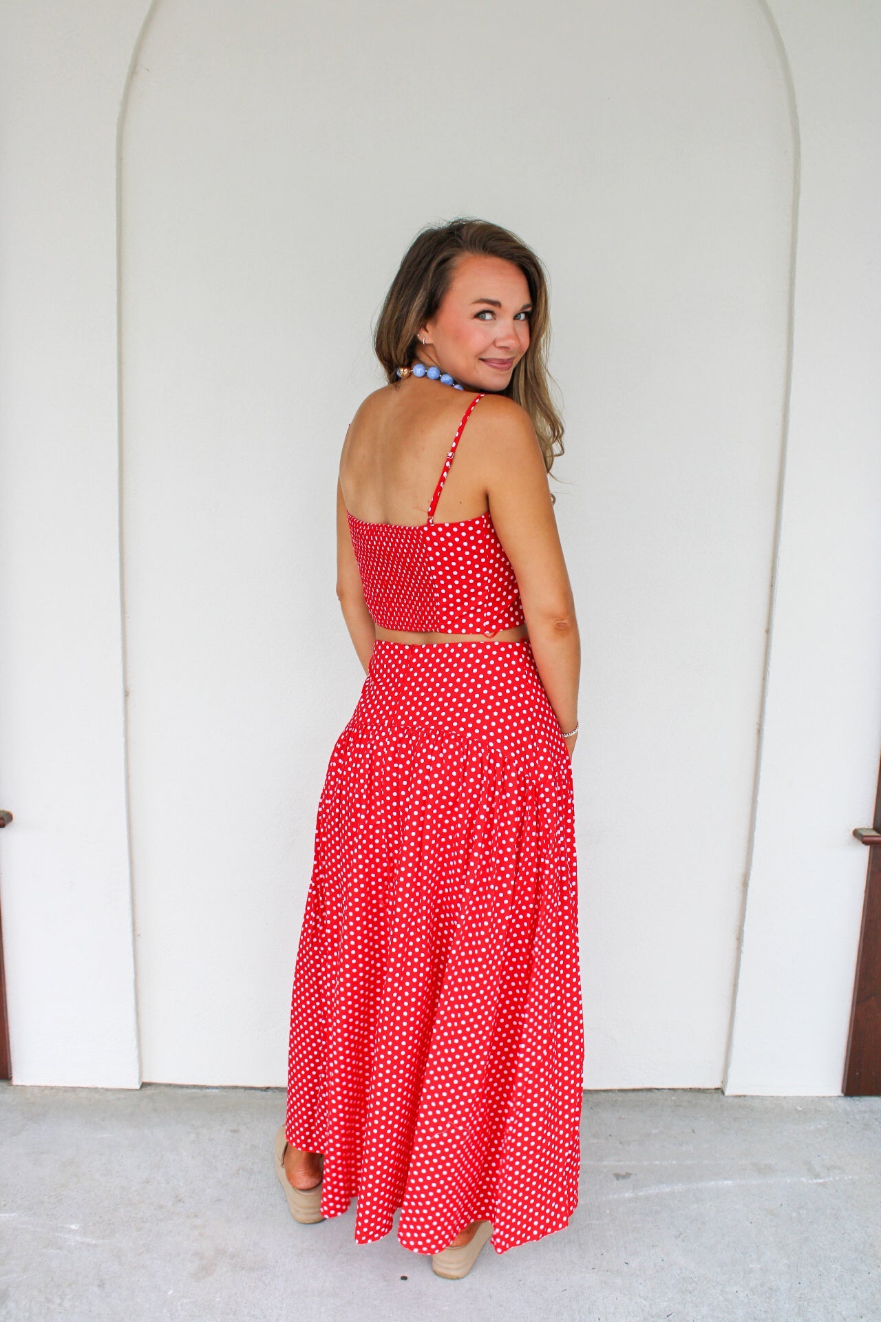 Jane Polka Dot Drop Waist Maxi Skirt