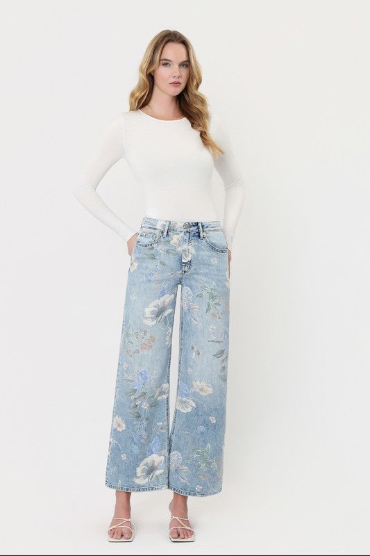 Waitlist 8/1 • Bellamy High Rise Vintage Floral Wide Leg Jeans Light Wash