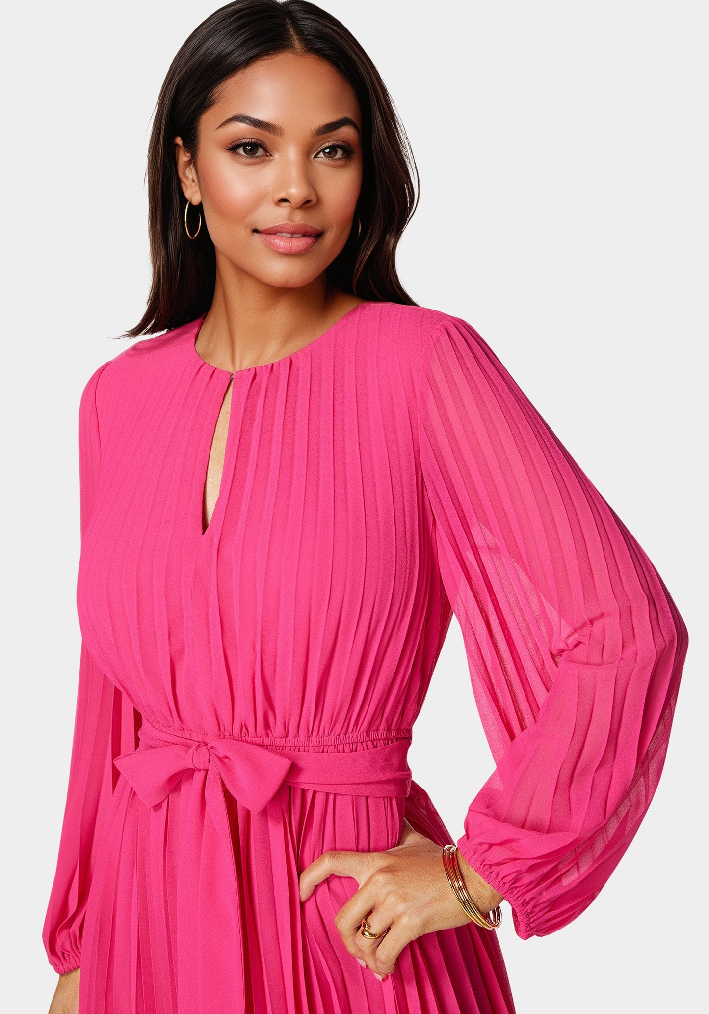 Pleated Gown With Long Sleeves