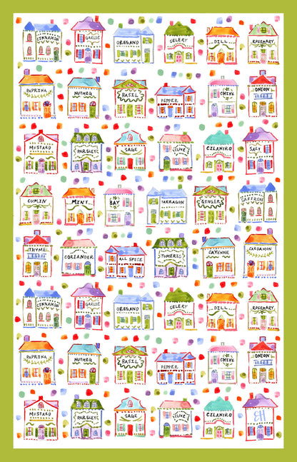 Double Sided Spice Village Tea Towel