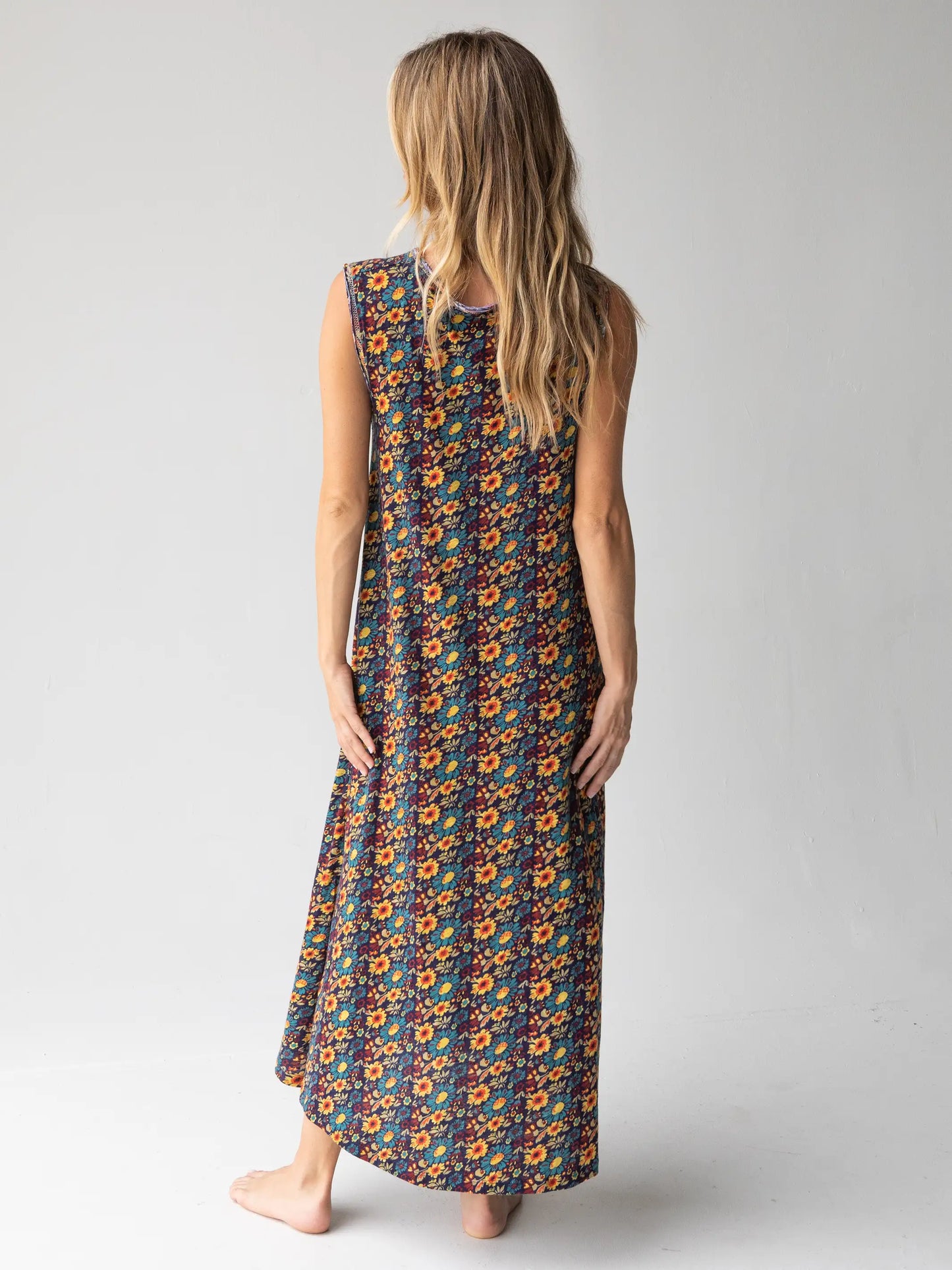 Hangout Cotton Midi Dress - Olive Navy Floral