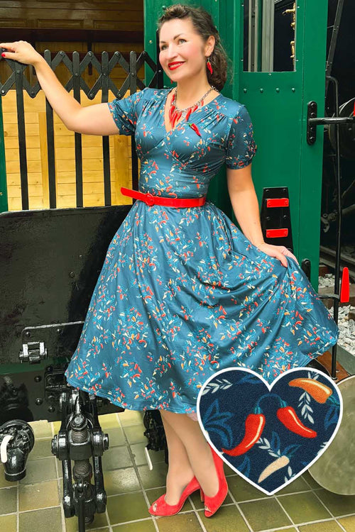 Julia Navy Blue Chili Midi Dress
