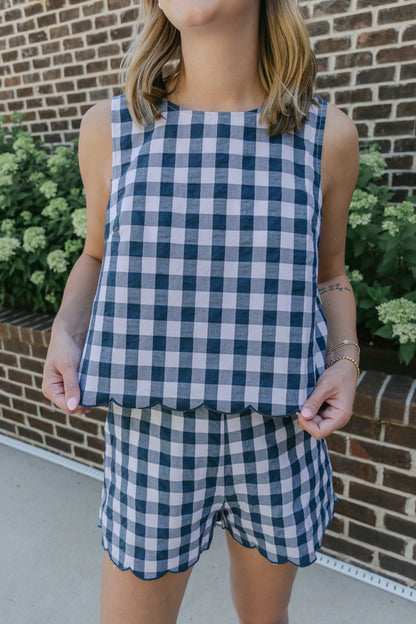 Liana Gingham Scalloped Top