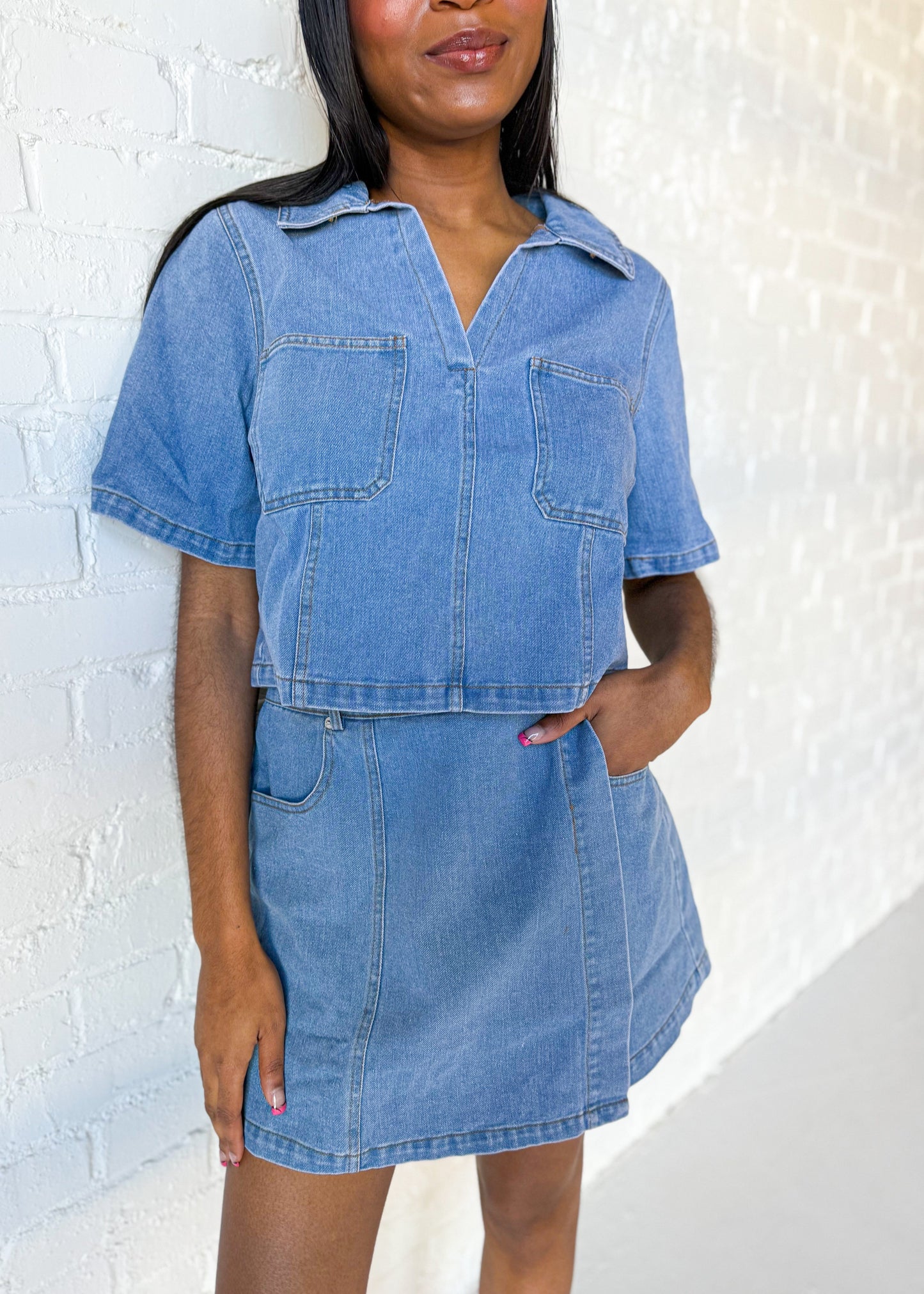 Lila Denim A Line Skort