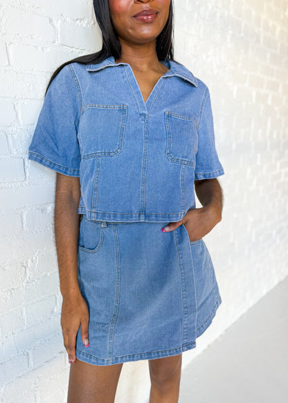Lila Denim A Line Skort