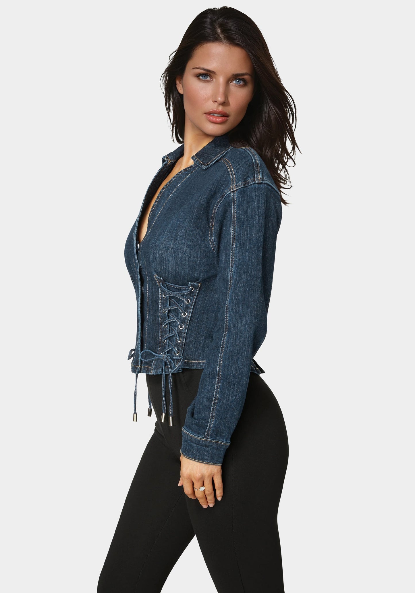 Fitted Corset Lace Up Denim Jacket