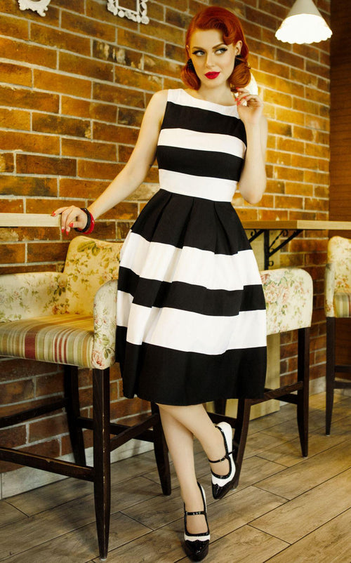 Aurora Striped Two Tone Dress in Black-White