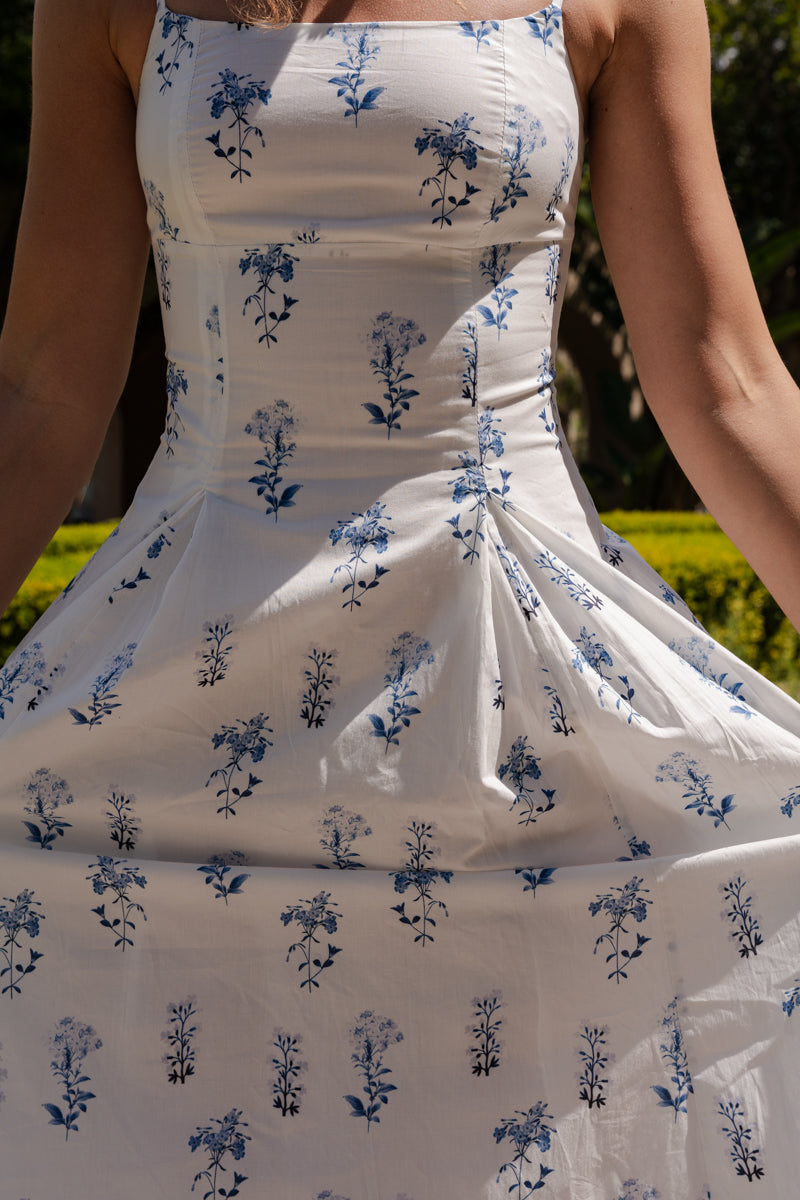 Kiernan Sleeveless A-Line Floral Print Midi Dress Blue