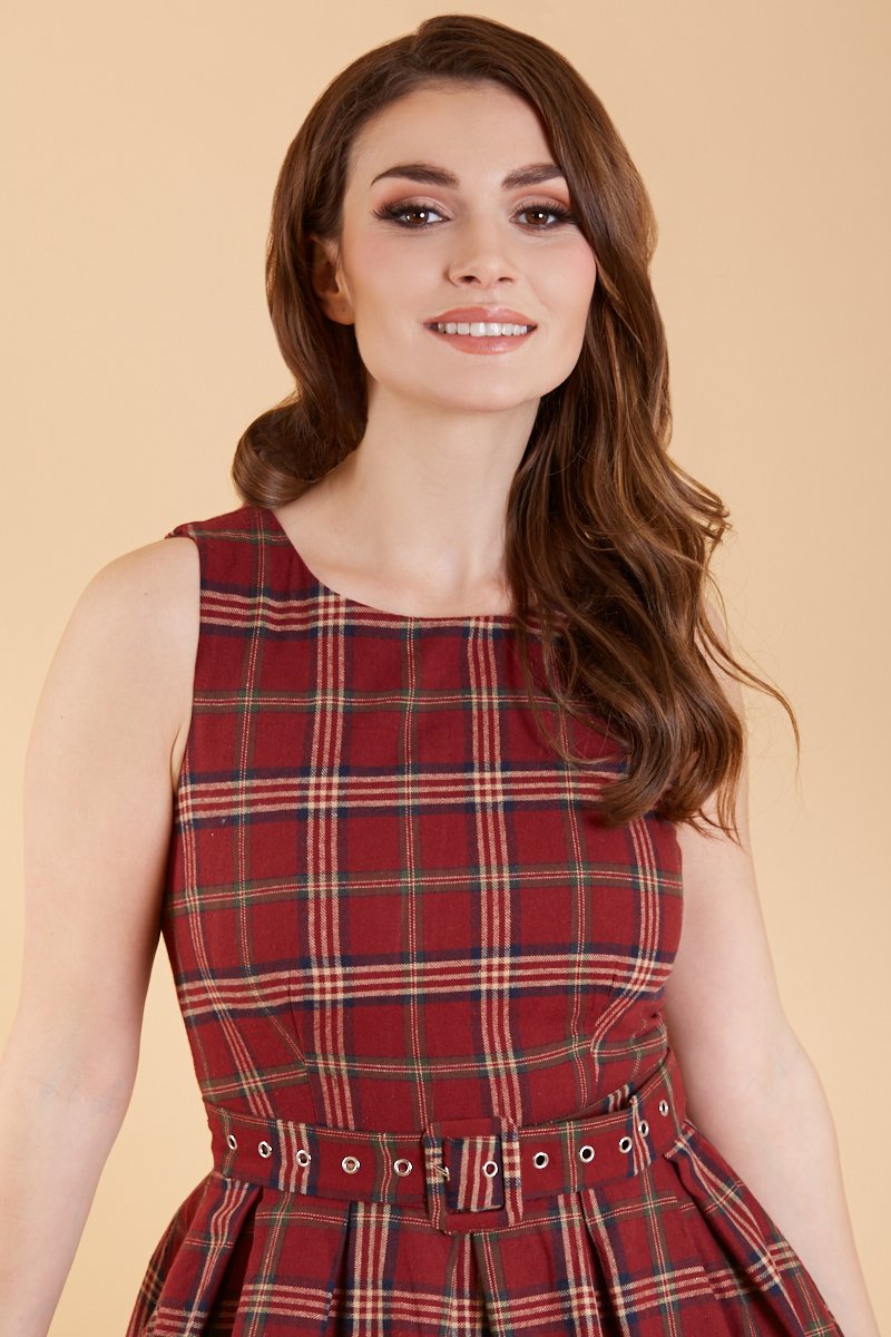 Annie Retro Burgundy Tartan Swing Dress