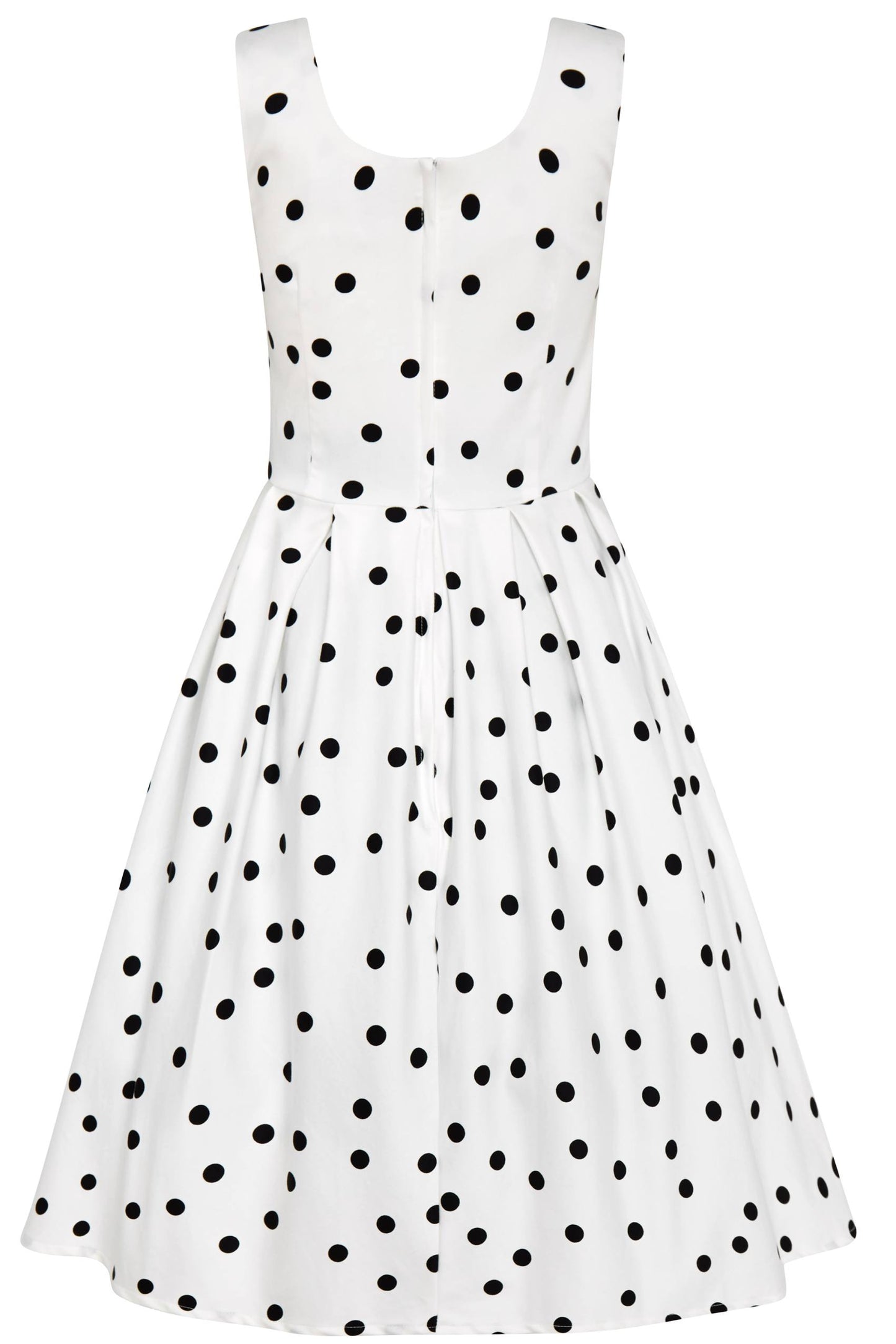 Amanda Scoop Neck Polka Dot Swing Dress in White-Black