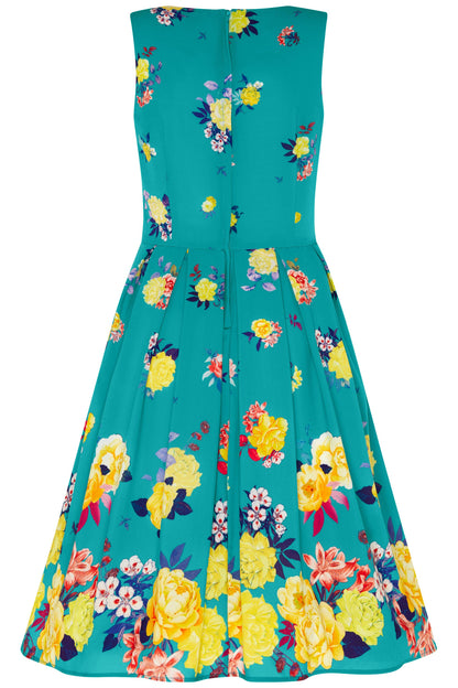 Annie Raising Flower Swing Dress in Turquoise