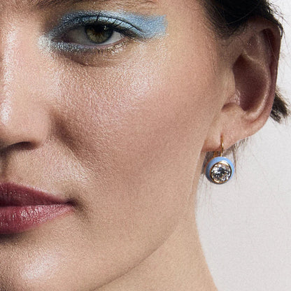 Blue Enamel Bezel Drop Earring