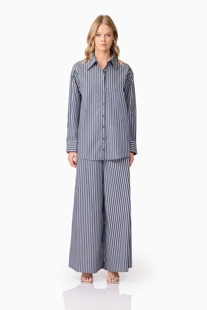 CURAAE Marcy Wide Leg Pants in Navy Stripe