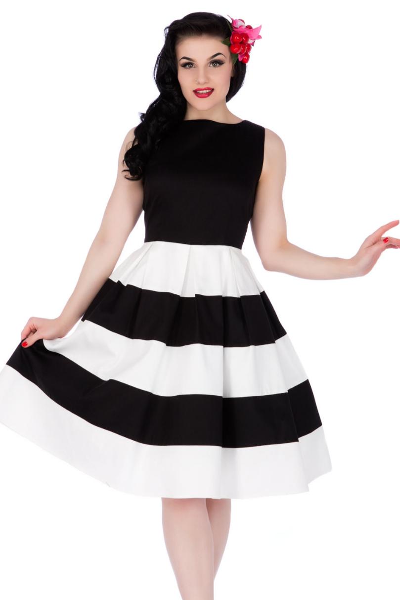 Anna 1950's Striped Swing Dress in Black/White