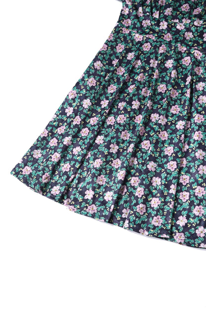 Brenda Black/Purple Floral Flared Day Dress