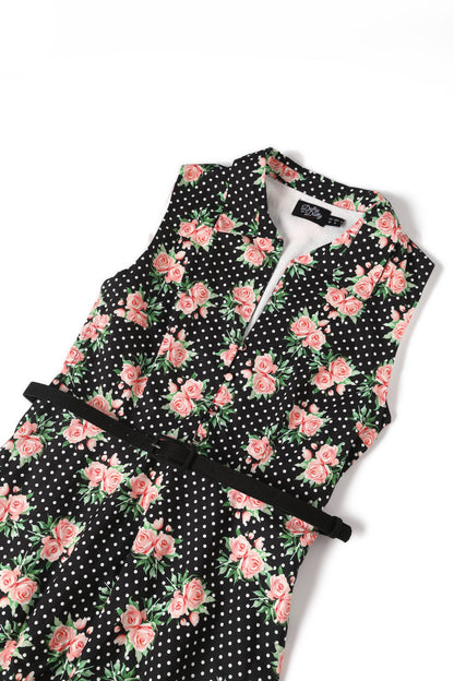 Poppy Navy Blue Polka Dot Rose Shirt Dress