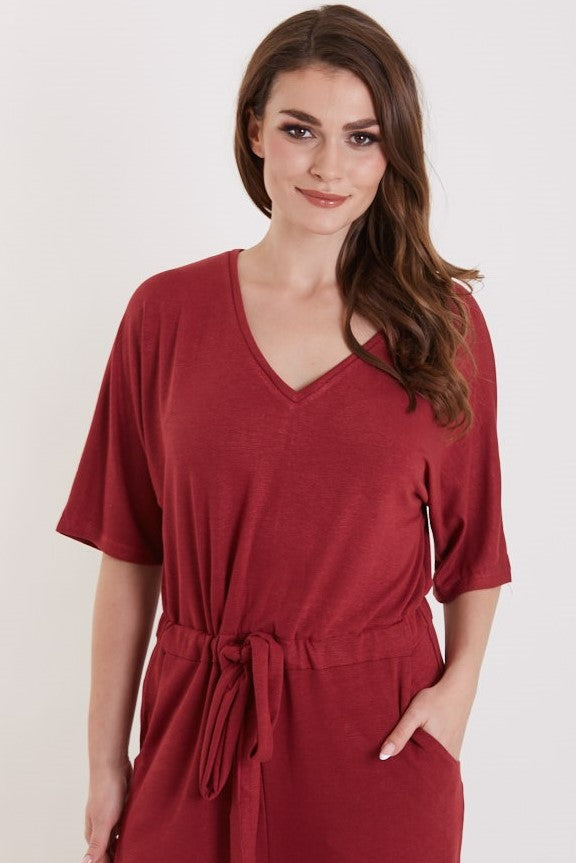 Charlotte Burgundy Wide Leg Jumpsuit
