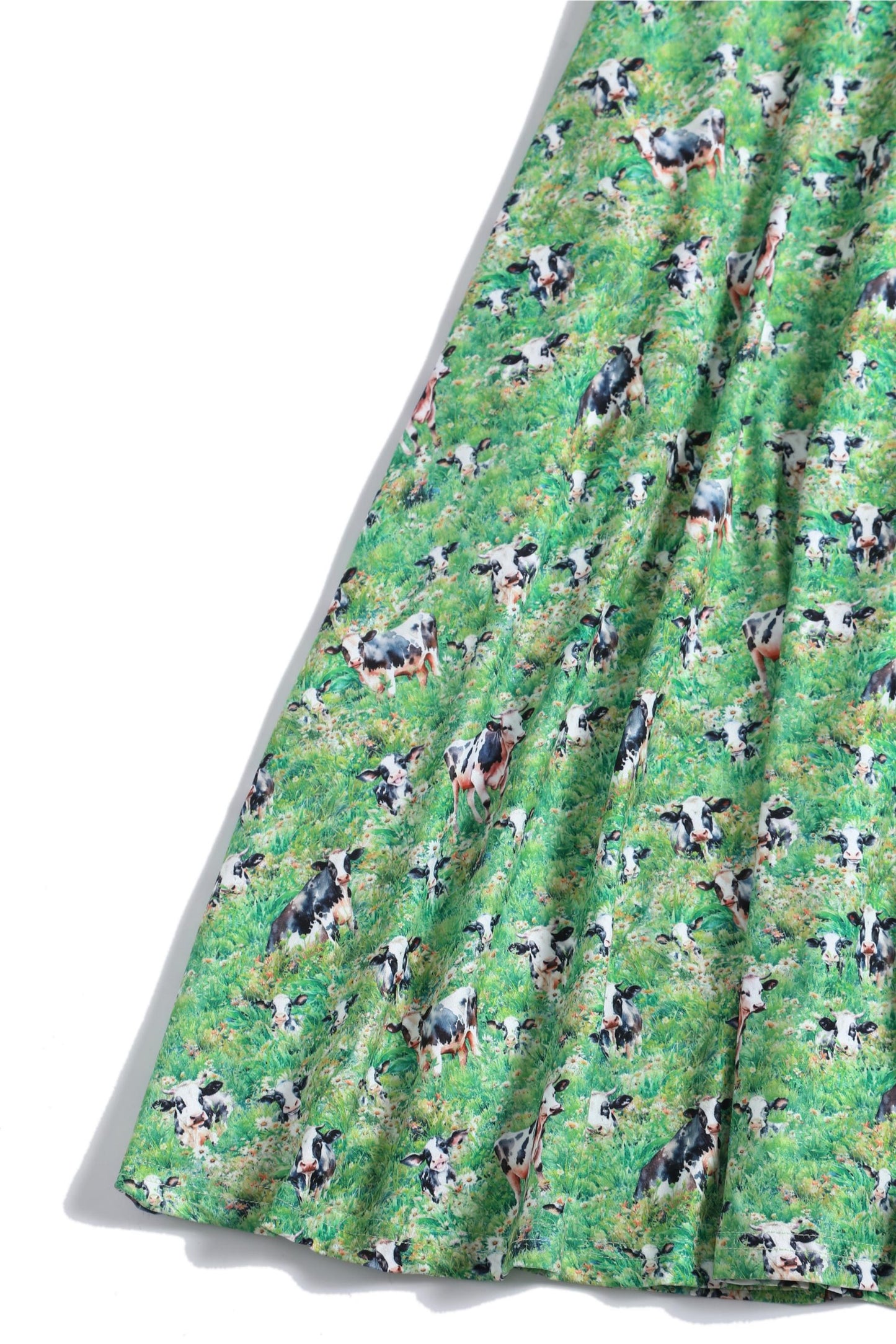 Palma Short Sleeved Tea Dress in Green Cow Field Print