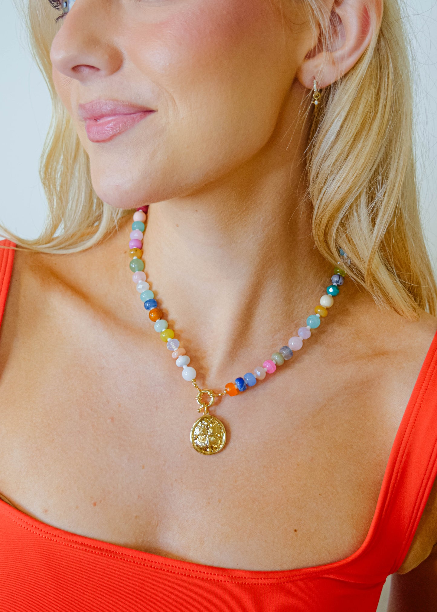Butterfly Pendant Beaded Necklace