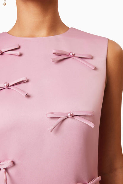 Rose Bow Shift Dress in Pink