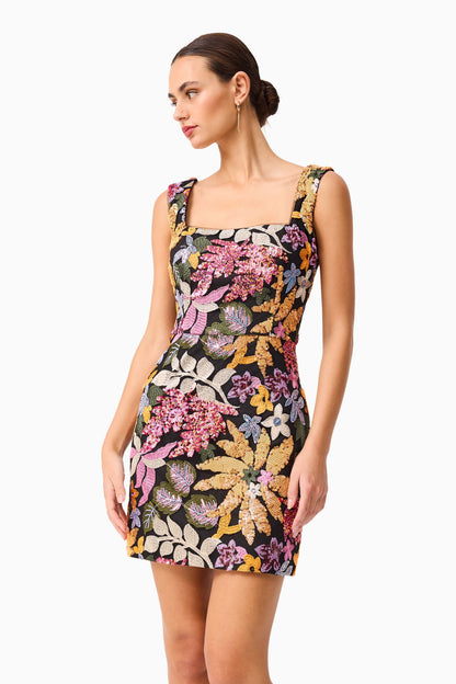 Kiran Party Mini Dress in Orange Floral
