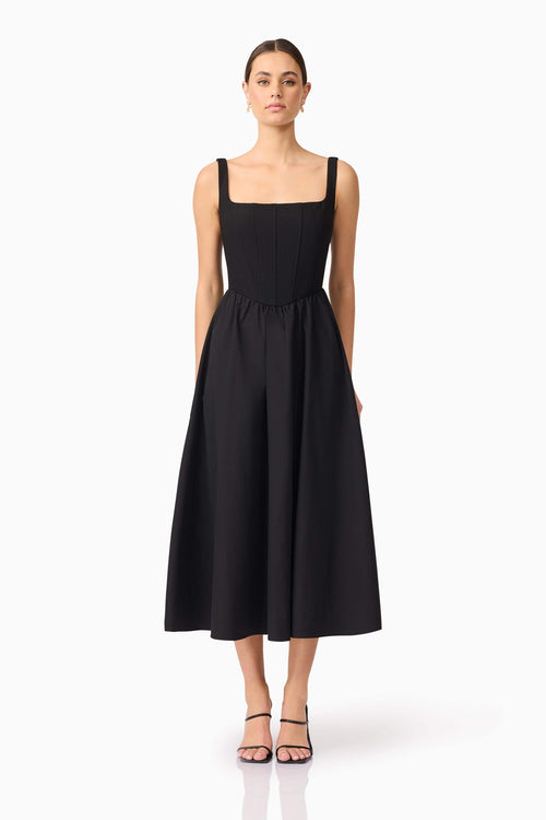 Ingrid Corset Midi Dress in Black