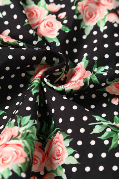 Poppy Navy Blue Polka Dot Rose Shirt Dress