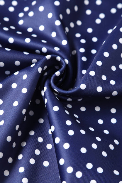 Norma Cross Strap Fitted Dress in Blue Polka Dots