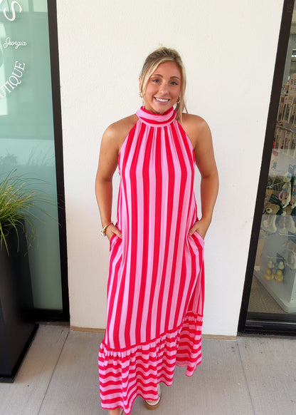 Delphi Stripe Halter Midi Dress