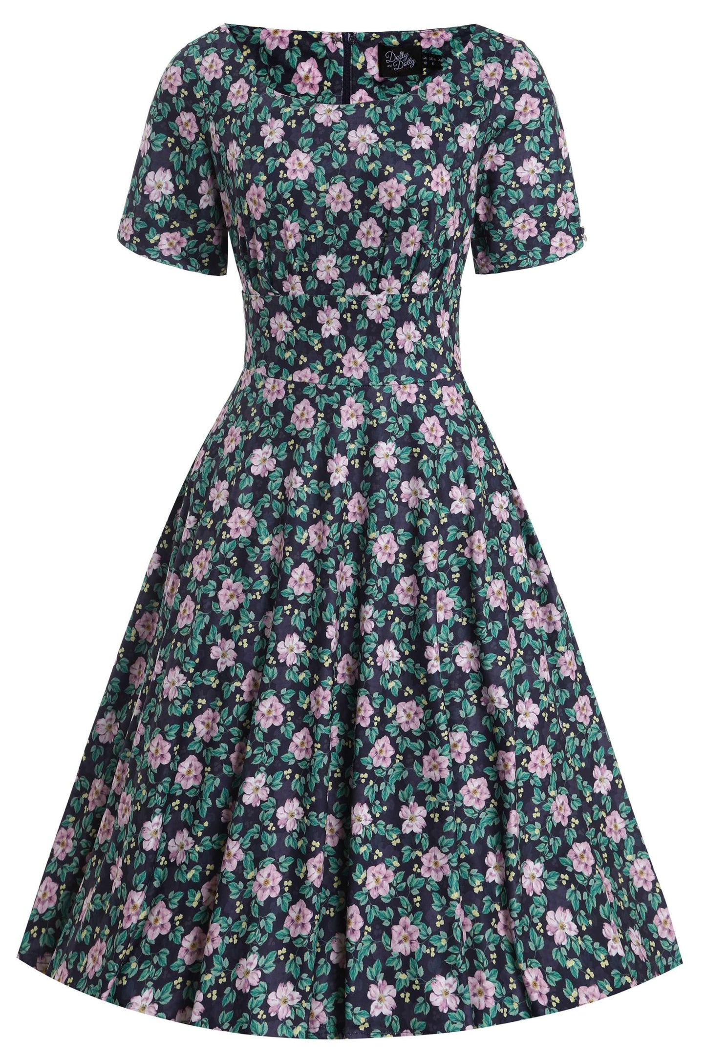 Brenda Black/Purple Floral Flared Day Dress