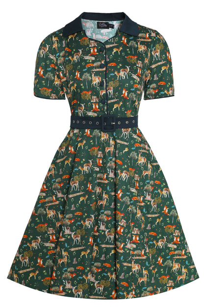 Penelope Dark Green Woodland Shirt Dress