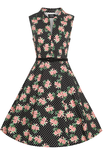 Poppy Navy Blue Polka Dot Rose Shirt Dress