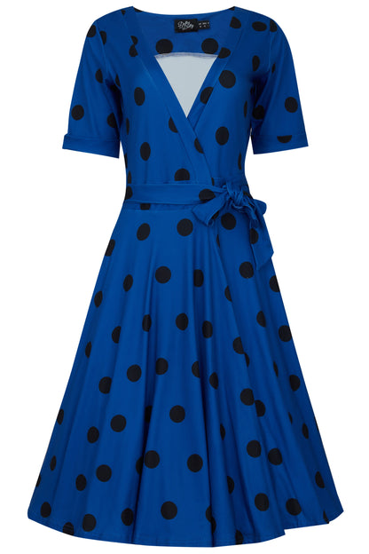 Matilda Royal Blue Polka Dot Wrap Dress