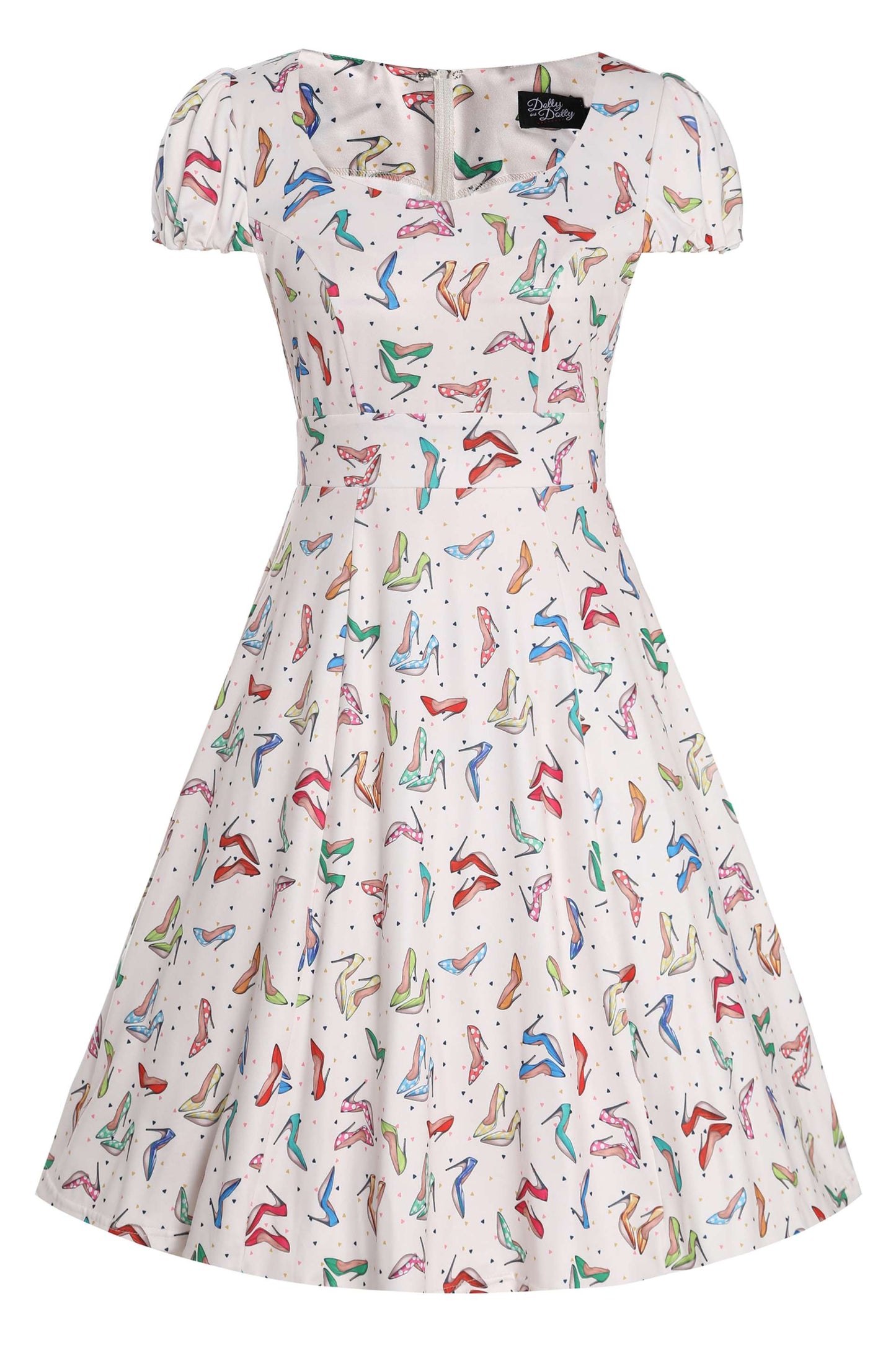 Claudia Cream Cap Sleeve Dress in Stiletto Print