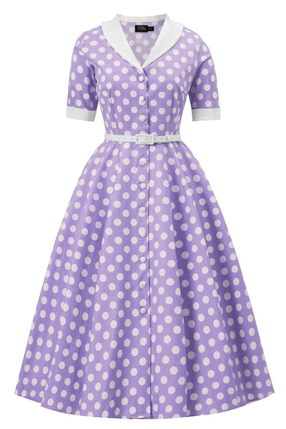 Mollie Lilac Polka Dot Full Circle Shirt Dress
