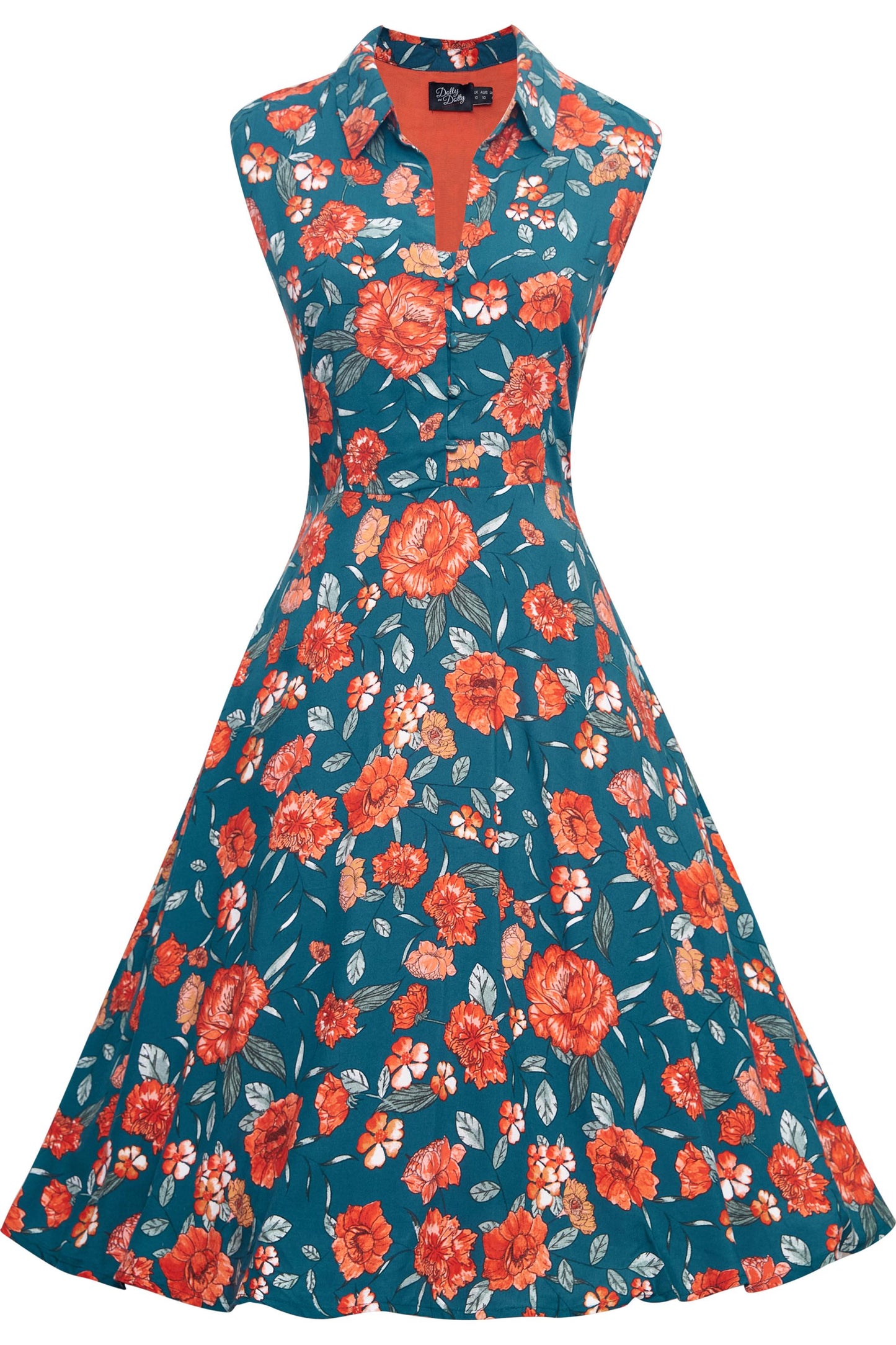 Poppy Blue & Orange Floral Collar Shirt Dress