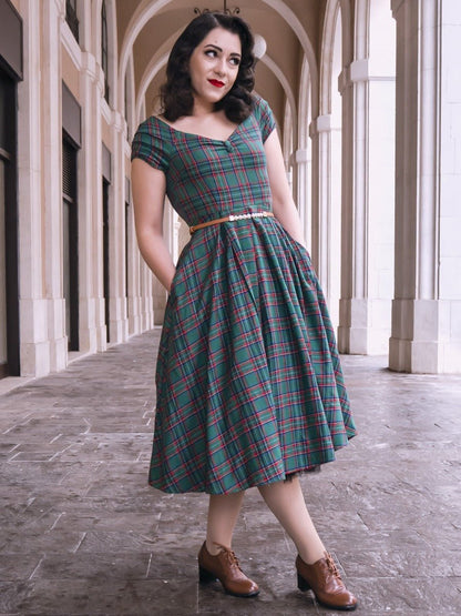 Lily Green Tartan Off Shoulder Swing Dress