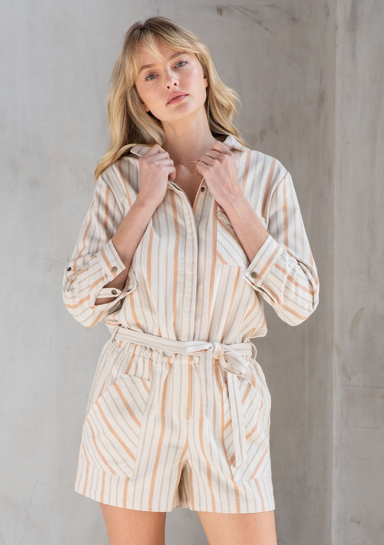 For Keeps Striped Twill Romper