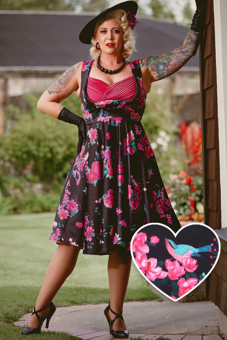 Grace Black Floral Pleated Bust Dress