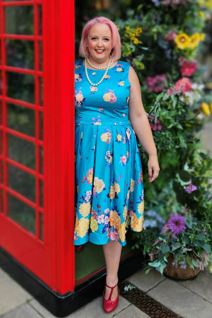 Annie Raising Flower Swing Dress in Turquoise