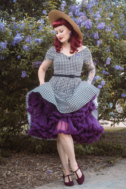 Lily Houndstooth Sleeved Full Circle Dress in Black/White