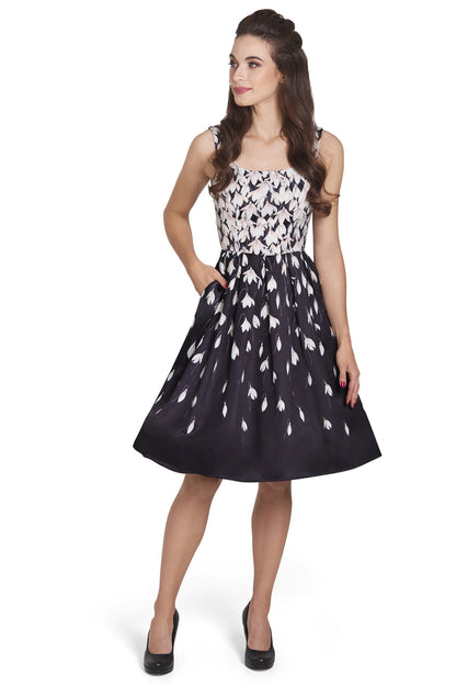 Gorgeous Amanda 50s Inspired Black Swing Dress & Snowdrops