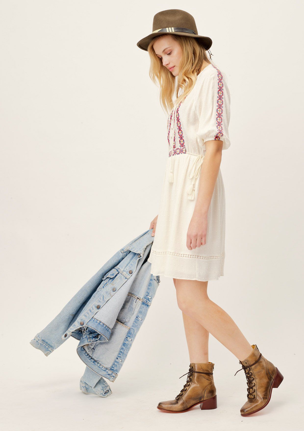 Penny Lane Embroidered Boho Mini Dress