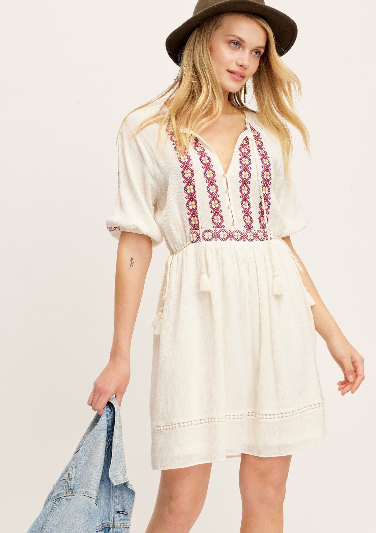 Penny Lane Embroidered Boho Mini Dress